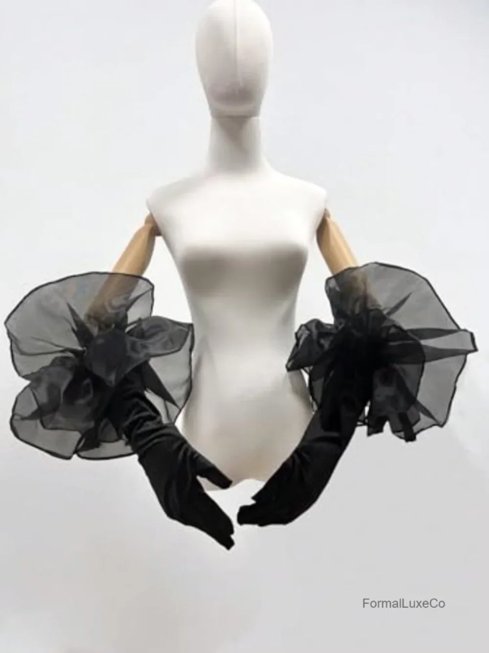 Women's Long Gloves Oversized Tulle Mesh Ruffle Trim Party Prom Opera